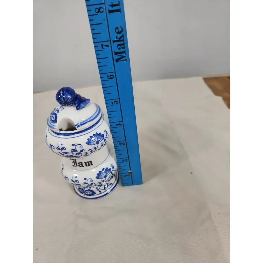 Vintage Arnart Blue Onion Jam Jar Japan Porcelain Lidded Condiment Jar